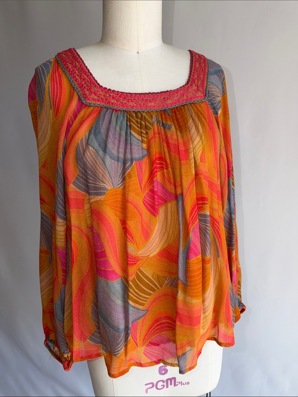 Boho Square-Neck Tunic in Orange & Pink